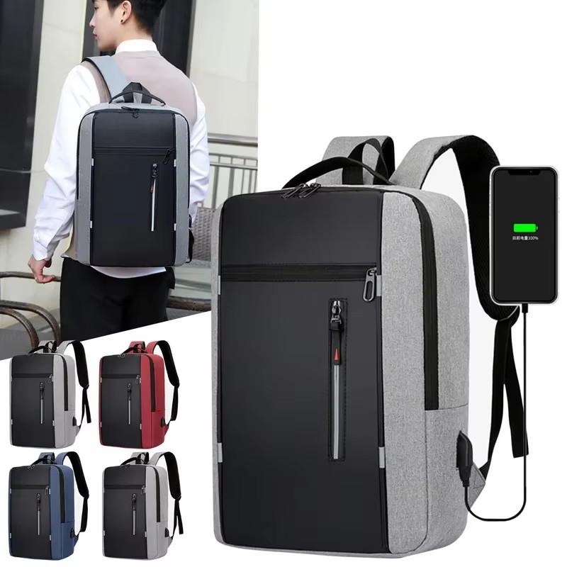Men's Waterproof USB School Backpack Oxford Cloth 15.6 Inch Laptop Backpack Stylish Unisex Business School Back Pack