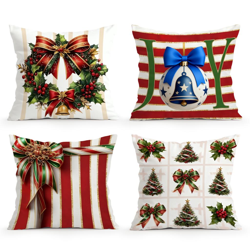 Christmas Bow Wreath Decoration Decorative Cushions Pillowcase Polyester Cushion Cover Throw Pillow Sofa Decoration Pillowcover
