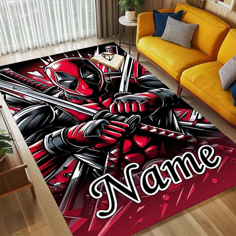 Personalized Name Deadpool Armor Living Room Non-Slip Area Rug Soft Carpet for Bedroom Kids Playroom Sofa Office Home Decor Doormat