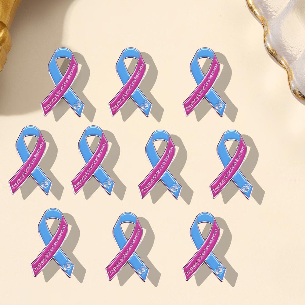 Pink and Blue Ribbon-shaped Brooch Universal Alloy Enamel Pin Fashionable and Versatile Clothes Backpack Scarf Accessory Brooch