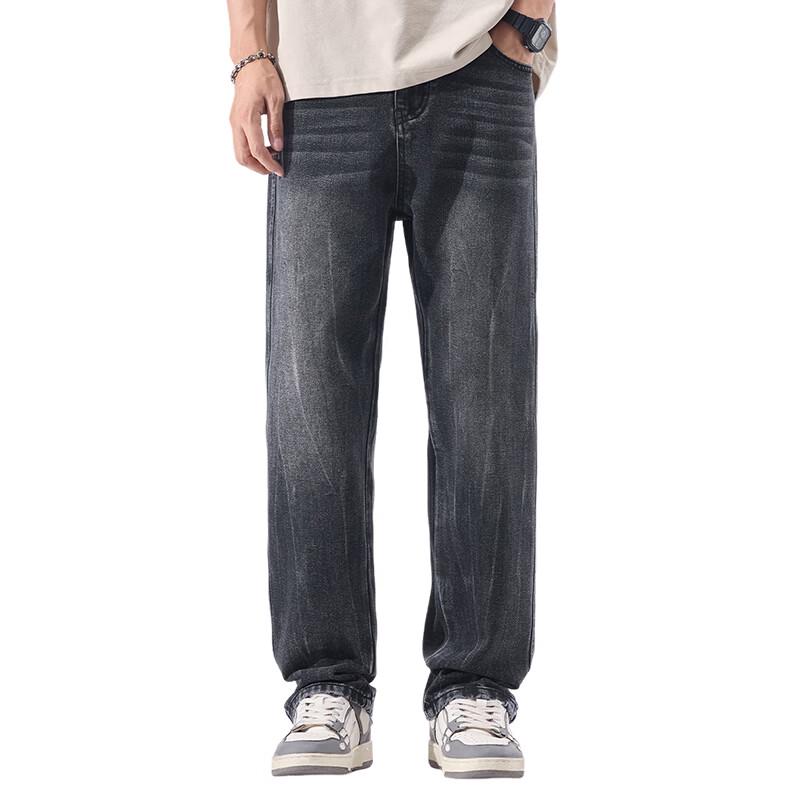 izzue it Men's American Retro Loose Straight-Leg Jeans