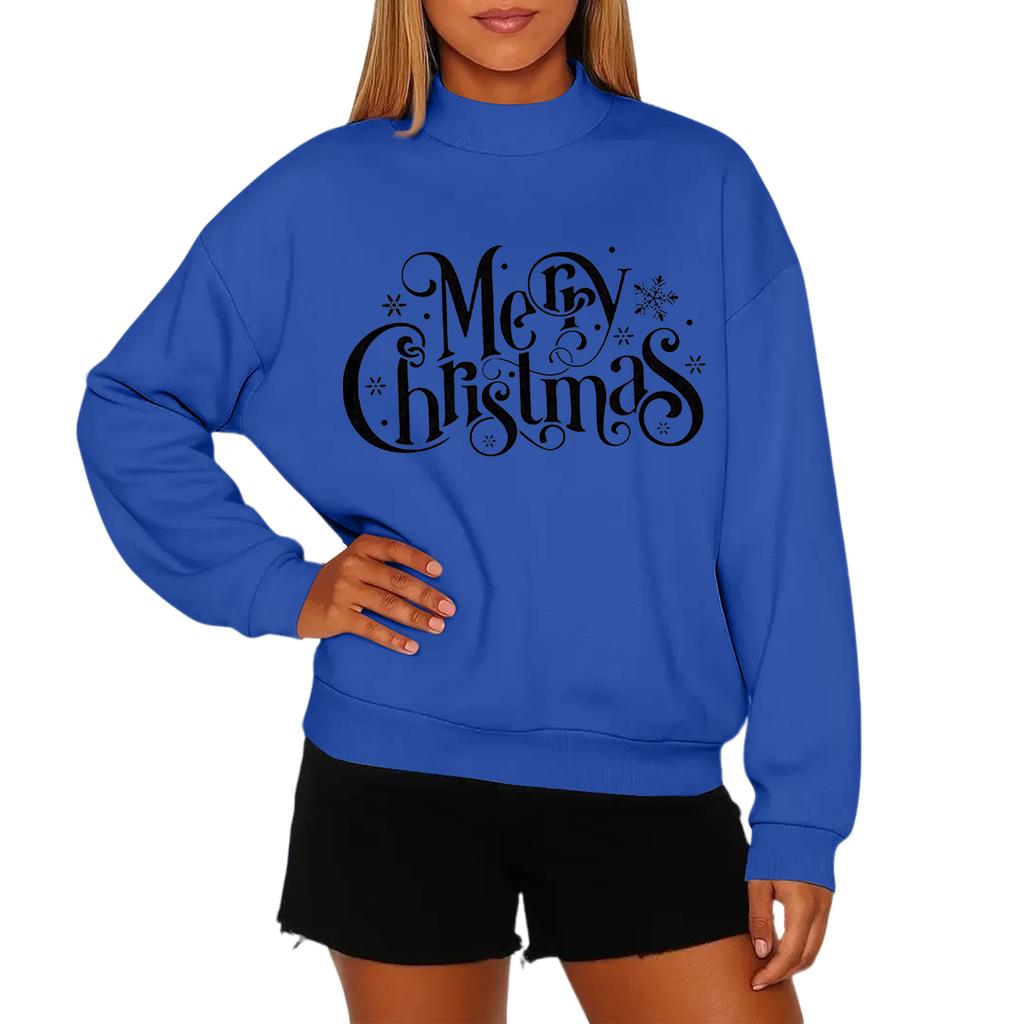 Ladies' Fashionable Casual Round Neck Long Sleeved Christmas Printed Hoodie