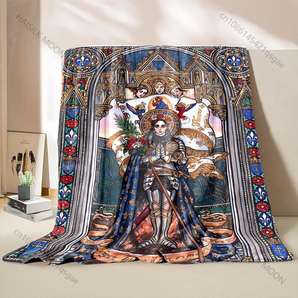 1PC Stained glass art of saint Faith-printed Flannel Blanket Soft and Warm Suitable for Home Travel Picnics Camping and RV Use