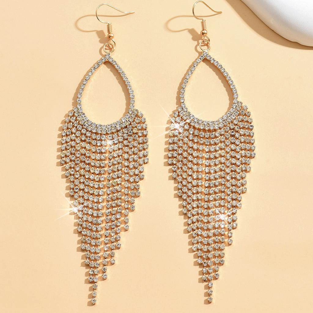 Rhinestone Tassel Earrings Fashion Trendy Girl Water Drop Earrings Light Luxury Crystal Premium Ear Jewelry