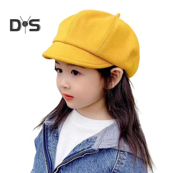 

Детский берет с короткими полями, винтажная однотонная кепка газетчика, теплая осенне-зимняя кепка для девочек, восьмиугольная кепка, повседневный головной убор для активного отдыха жёлтый