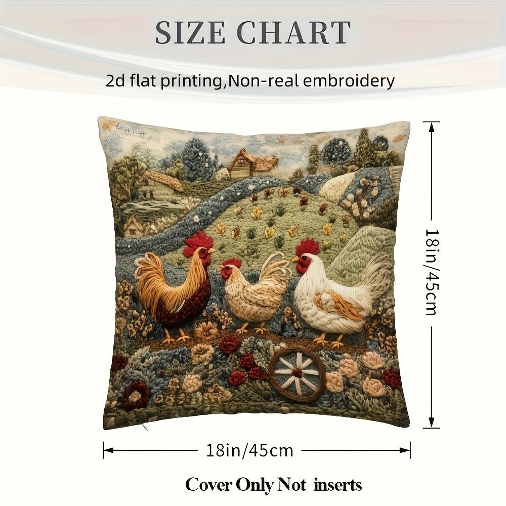 Farmyard Charm: 2D Flat-Printed Pillow with Stylish Chickens and Scenic Design Sofa cushion cover, home decoration, 2D printing