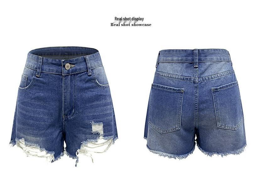 Pantaloncini di Jeans Estivi Donna 2025 Stile Europeo e Americano Vita Alta Strappati