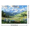 2D Plane, 1 Piece of a Spring-themed Blooming Flower and Mountain Scenery Background Banner