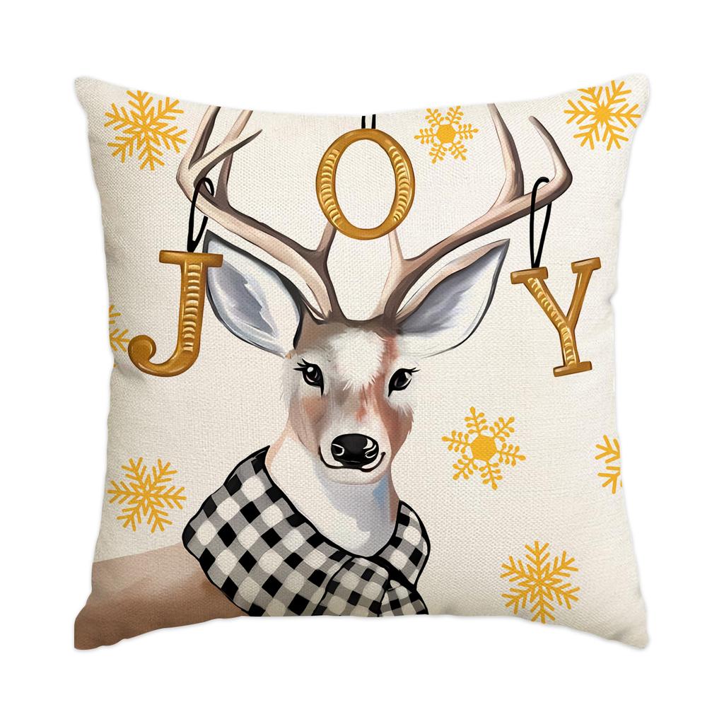 1 \ 4pcs gray Christmas snowman, Christmas reindeer print pillow cover, home sofa decoration cushion cover (without pillow core)
