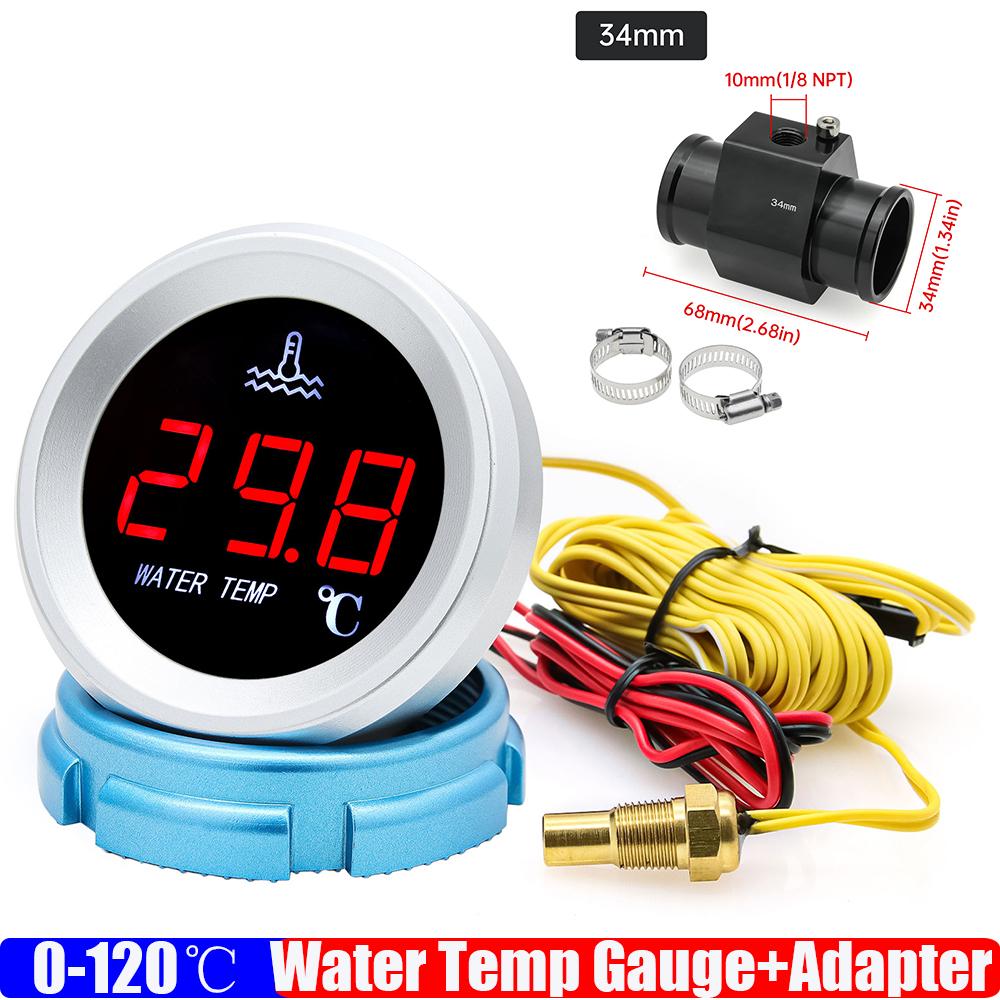 Digital 0-120℃ Water Temperature Gauge with Alarm Radiator Tempe Joint Pipe Sensor Hose Adapter 26-40mm for Gasoline Diesel Car