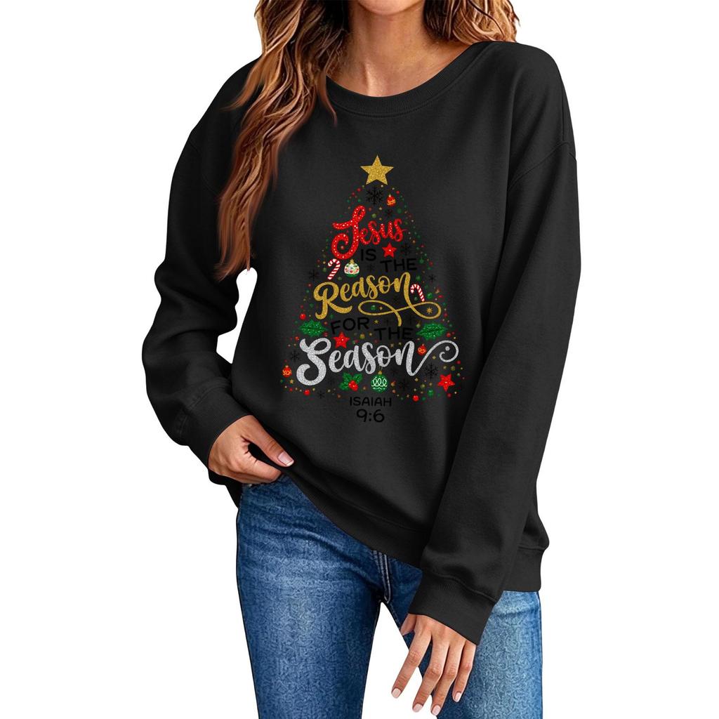 Women's Casual Long Sleeve Crewneck Christmas Graphic Sweatshirt Loose Fit Holiday Pullover