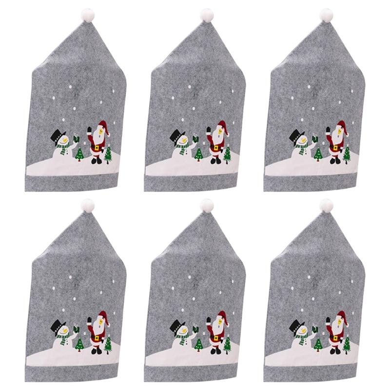 Christmas Dining Room Chair Back CoversGray Santa Hat Chair Slipcovers For Holiday Wedding Home Decoration Dropshipping