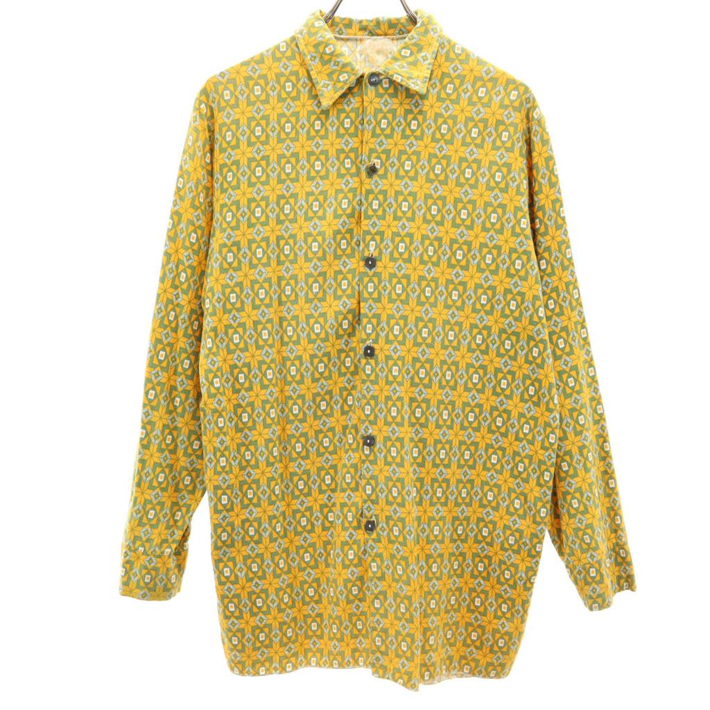 VINTAGE 60s 70s EUR Argyle Pattern Long sleeve Button down shirt yellow Men's Used