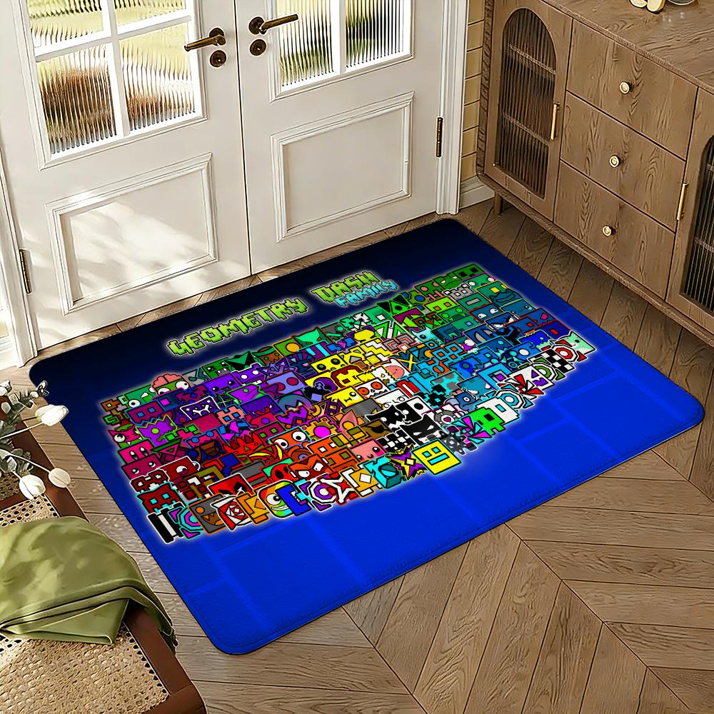 Game Geometry Dash Floor Mat Soft Thickened Absorbent Non-Slip Bedroom Living Room Door Mat Home Decor Flannel Rugs