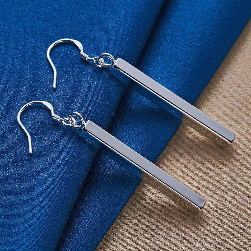 925 Sterling Silver Exquisite Glossy Rectangular Drop Earrings Women's Fashion Wedding Party Jewelry