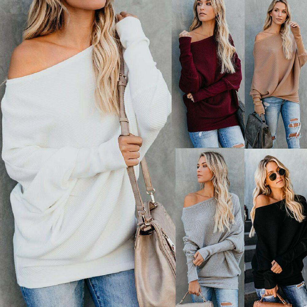 Stylish Women One Shoulder Knitted Sweater Blouse With Long Sleeves And Soft Material