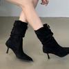 Fashion Women Sexy Pointed Toe Mid-Calf Boots 2024 High Quality Ladies Shoes Slip-on Women's Boots Fashion Belt Buckle Modern Boots