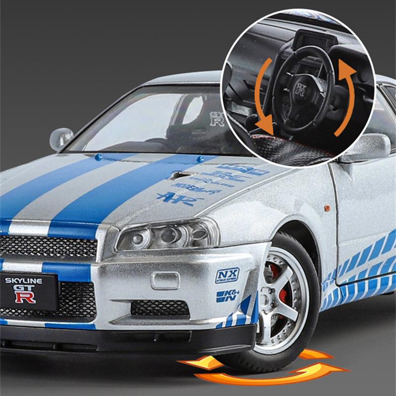 1/24 Nissan Skyline Ares GTR R34 Model Mașină Sport Aliaj Diecasts Metal Vehicule Mașină de Curse Model Sunet Lumină Jucării pentru Copii Cadou