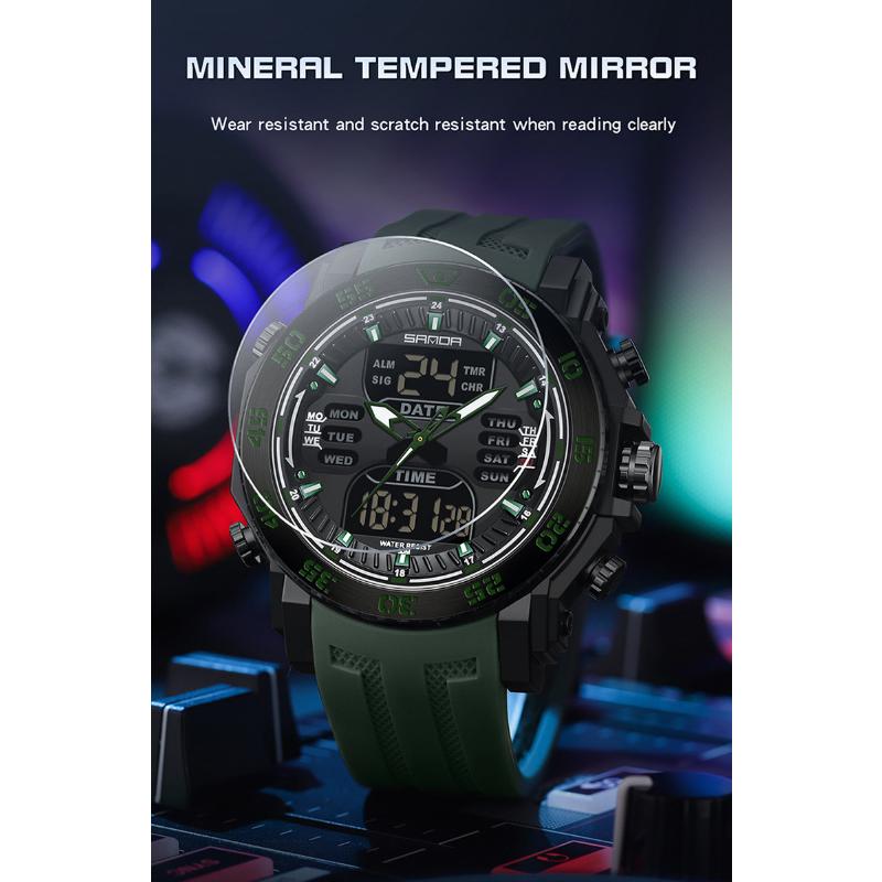 SANDA Nuevos Relojes para Hombres Moda Tendencia Reloj electrónico Juvenil Reloj de Anillo de Acero Multifuncional