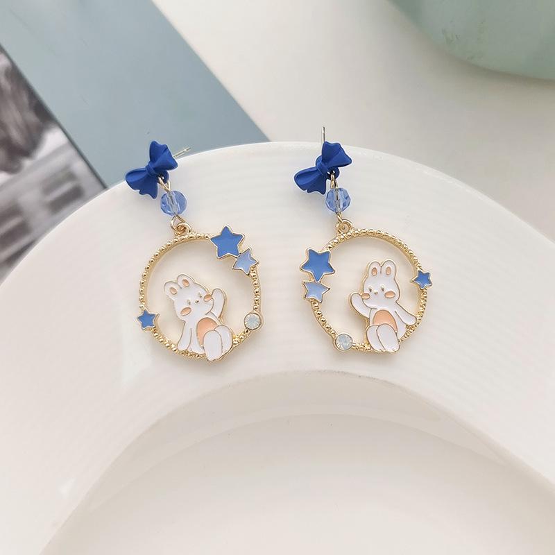 Colorful Bow Rabbit Stud Earrings
