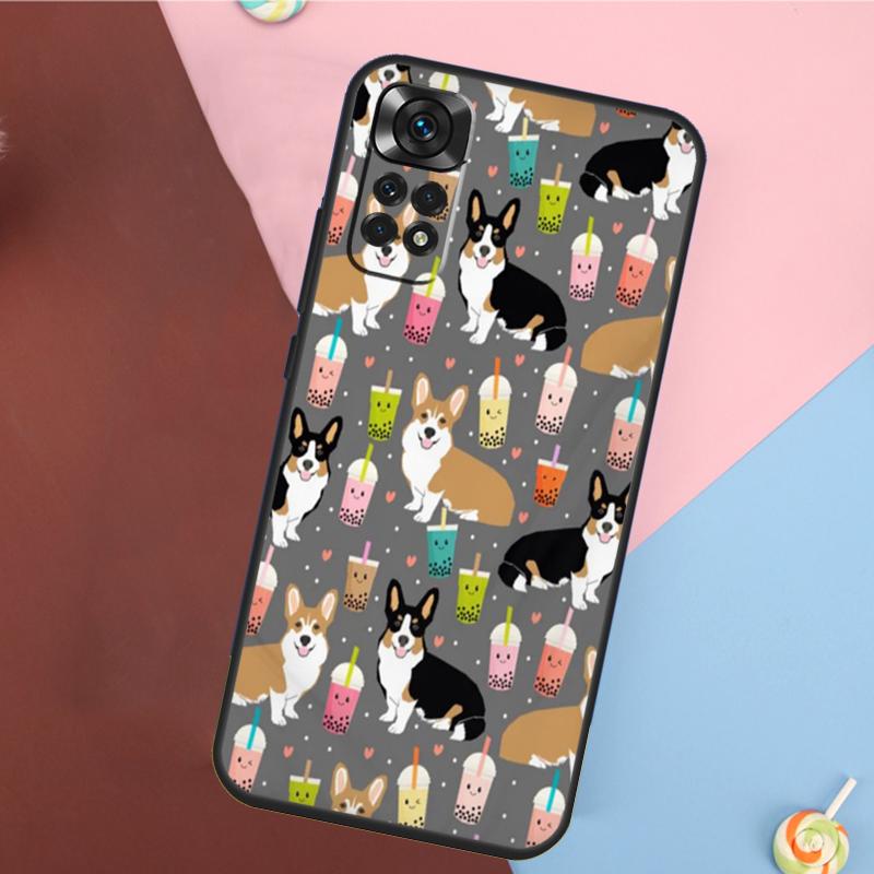 Corgi and Bubble Tea Cover For Xiaomi Redmi Note 13 Pro 14 12 11 9 10 9S 10S 11S 12S Redmi 14C 10C 12C 13C Case