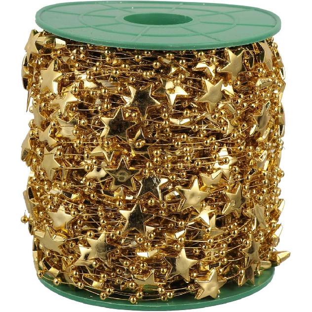1 Roll Star Bead Garland Golden String Garland Christmas Tree Hanging Garland Beads for Wedding Christmas Decoration Wrapping Packging Golden