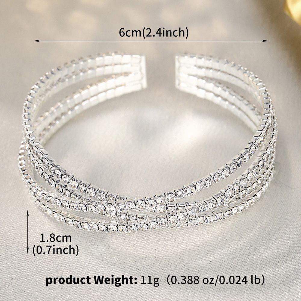 Multi Rows Zircon Crystal Cuff Bracelet Silver Color Open Bangle Jewelry For Wedding