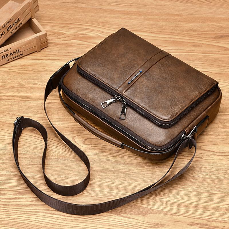 WEIXIER Men's Crossbody Bag, Large Capacity Messenger Bag, Waterproof Leather Shoulder Bag for Men, Durable Business Work Commute Travel Satchel Purse