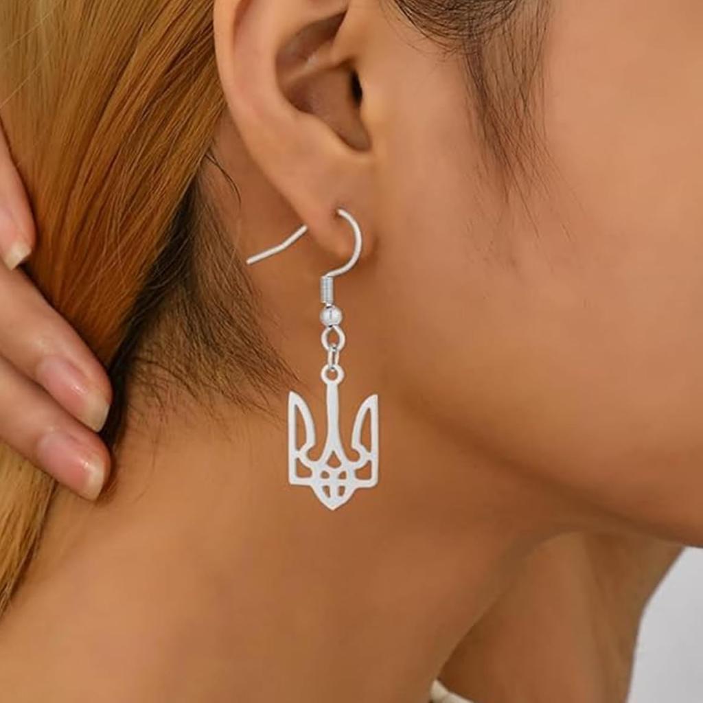 Ukraine Earring Stainless Steel Ukrainian Flag Trident Drop Earrings for Women Coat of Arms of Ukrainian National Emblem Jewelry