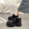 Black thick heel single shoes women's black 2024 autumn new fashionable versatile thick sole height increase small leather shoes women