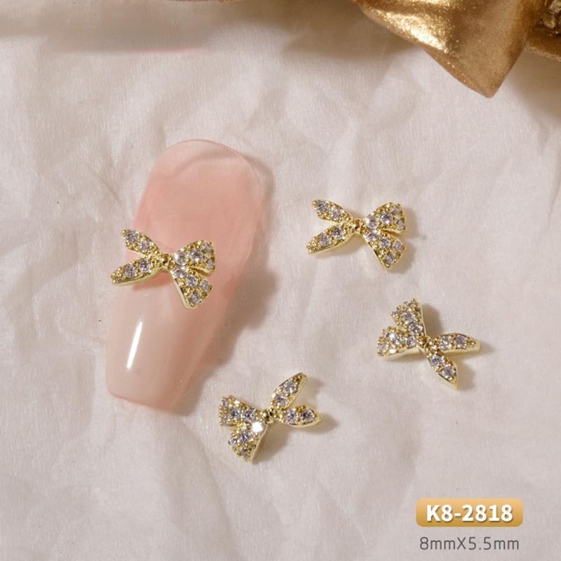 3D Bows Nail Art Charms Rhinestones Bows Charms Pearl Bowknot Nail Accessory 3D Alloy Nail Art Decoration for Women Girl