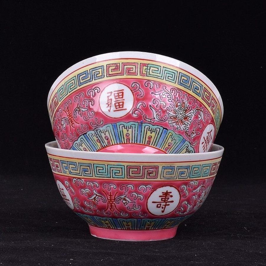 Chinese Vintage Ceramic Bowl 70's Paint Relief Rice Bowls Jingdezhen Porcelain Tableware Underglaze Luminous Soup Noodle Bowls