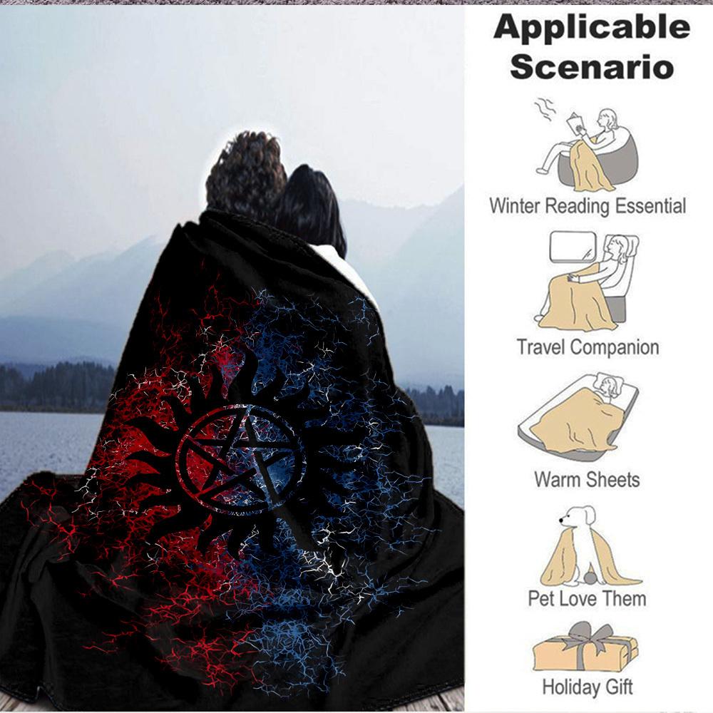 1pc Supernatural Symbols Blanket, Lightweight Flannel Throw Blanket for Sofa, Bed, Travel, Camping, Living Room, Office, Couch, Chair, and Bed