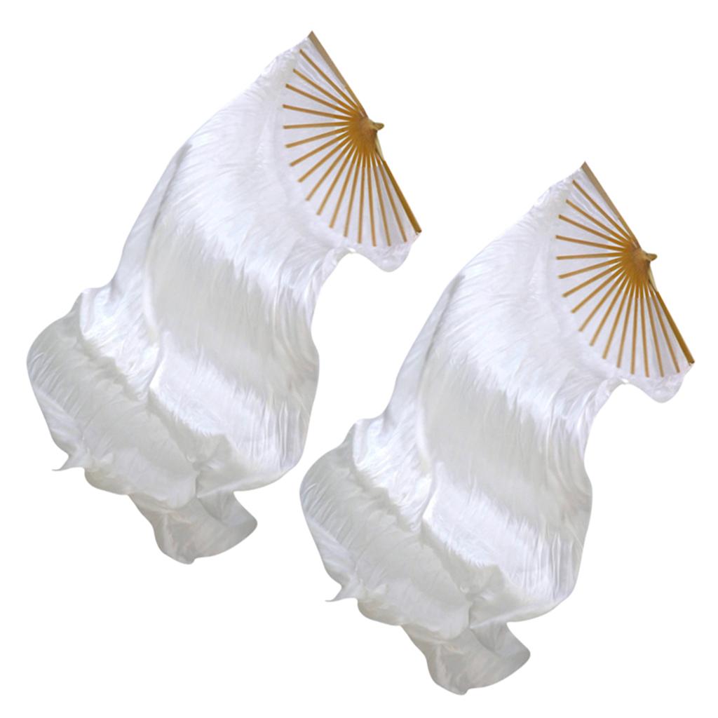 2Pack Belly Dance Long Silk Fan Veil Chinese Stage Props White