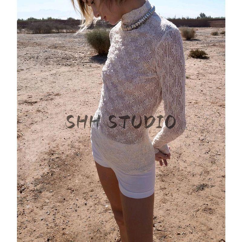 Spring New Women's Clothing French Style Design Pure Color Lace Long Sleeves Turtleneck Basic Style Tops 4886002