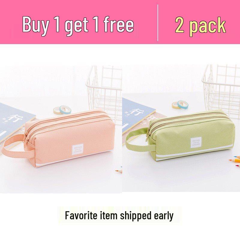 Ins Style Double Layer Canvas Pencil Case for Students - Simple, Creative Design with Zippers