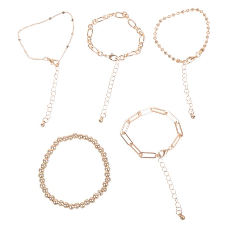 Pack of 5 Handmade Metal Beaded Bracelet Set Stackable Beaded Hand Chain Elegant Jewelry Gift For Any Occasion