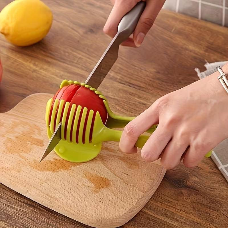 Multifunction Vegetable & Egg Slicer Tongs ABS Plastic Tomato Lemon Potato Cutting Holder Kitchen Slicing Tool