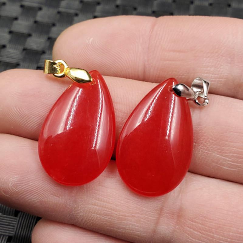 Red Quartzite Jade Water Drop Pendant Necklace Gold 15x25mm