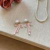Elegant Pink Bow Pendant Earrings for Women Temperament  Cute Pearl Stud Earrings Luxury Wedding Party Jewelry