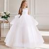 Formal Tulle Bridesmaid Girls Dresses for Children Costume Elegant Party Princess Girl Dress Vestido White Wedding Birthday Gown