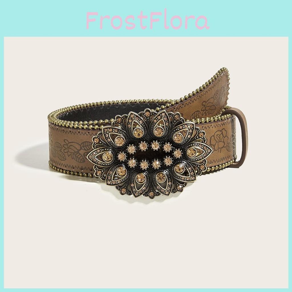 Petal Style Retro Leather Waist Belt Alloy Buckle Streetwear Look Decoration