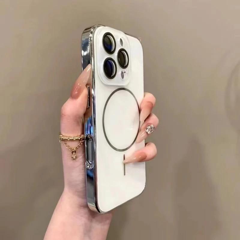 Glossy Tempered Glass Luxury Magnetic Phone Case For IPhone 16 15 14 13 12 11 Pro Max Lens Protect Back Cover For Magsafe