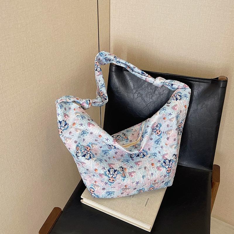 Tote Bag Women's New Trendy Large-capacity Cartoon Cute Printed Nezha Aobin Dumpling Bag One-shoulder Messenger Cloth Bag Women