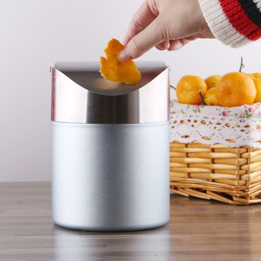 Rust-proof Mini Flip Trash Can Dust-proof Creative Storage Bin Desktop Trash Can  Dormitory