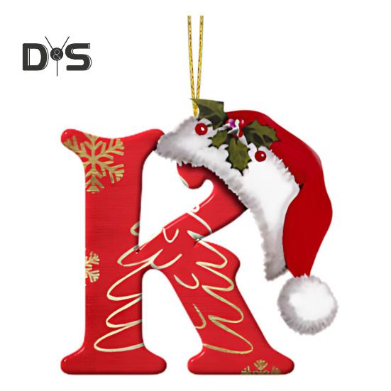

Рождественская подвеска в виде буквы, акриловая 2D плоская буква, подвесное украшение на рождественскую елку, шапка Санты, украшение в виде буквы для каминной двери, стены K