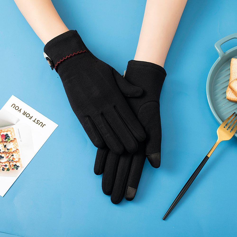 

Solid Color Touch Screen Winter Women Drive Mitten Korean Full Fingers Mitts Flower Warm Gloves