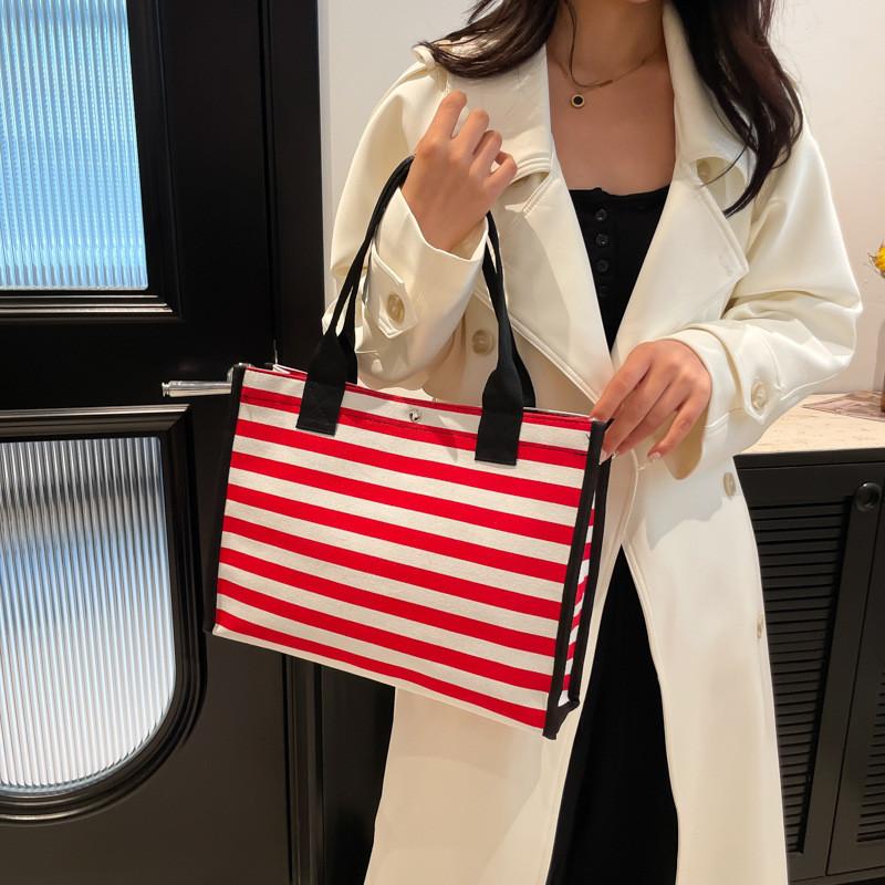 Fashionable Large Capacity Tote Bag For Women In Black Red And Blue Stylish Canvas Design