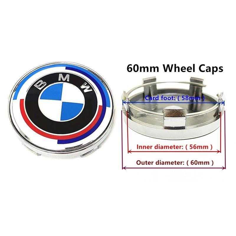 OSTB7 1/4/7Pcs Car Wheel Hub Center Cover Steering Wheel Center Sticker Auto Front Hood Trunk Logo For BMW 50th anniversary E36 E39