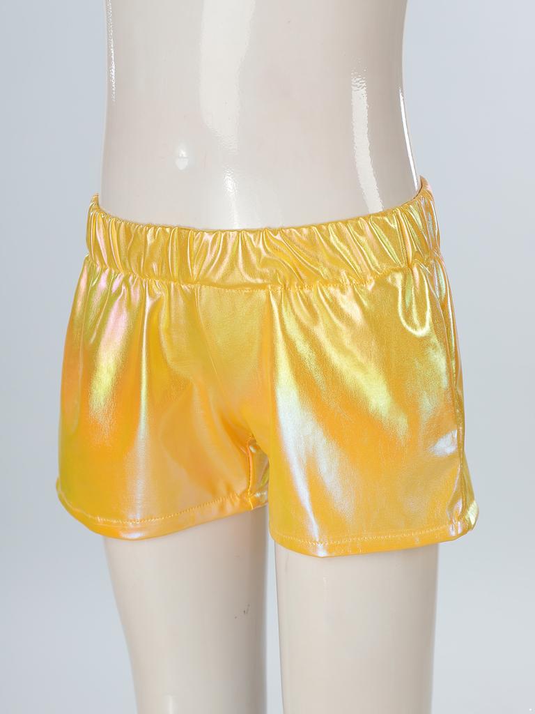 Girls Metallic Sparkly Shorts Elastic Waist Jazz Dance Cheerleading Stage Performance Costume Bottoms